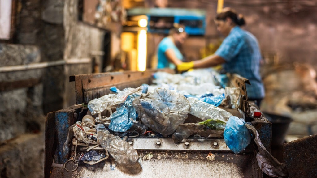 Plastic waste recycling factory